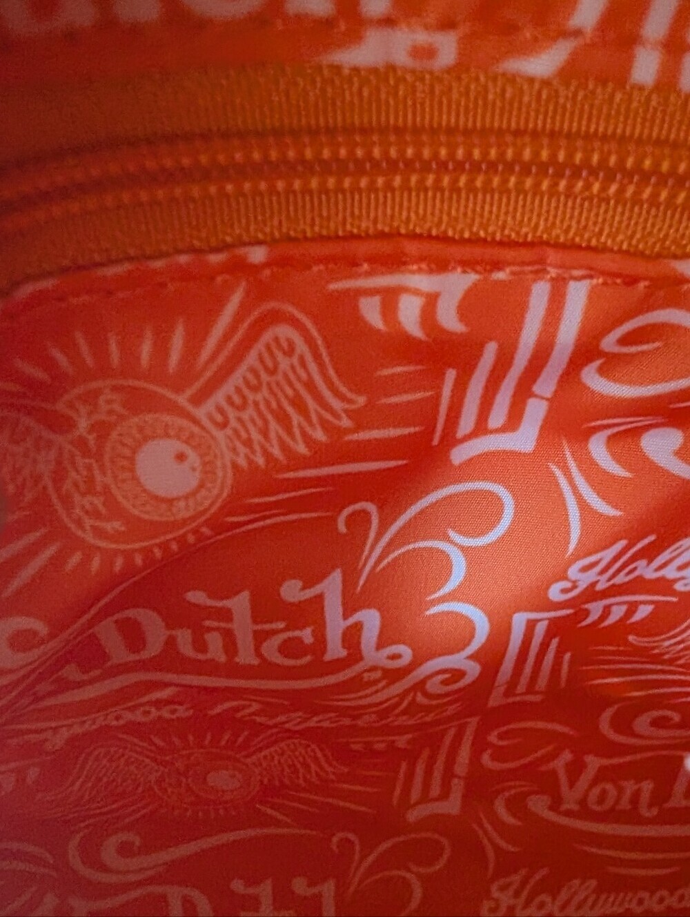 NWT Von Dutch Orange Cowprint Bowling Bag Satchel/ Crsbdy with Turquoise Logo - Picture 8 of 9